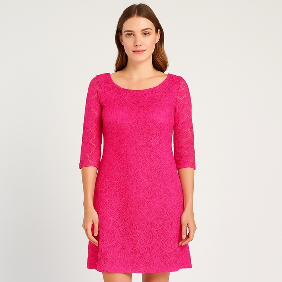 NWT $278 Lilly Pulitzer Allyson Dress Hot Pink Lace Floral Overlay Size 4